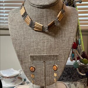 Handmade carved camel earrings and necklace set, unique!